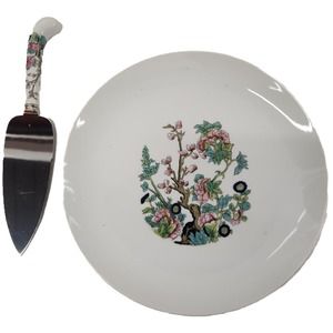 House of Prill Indian Tree Cake Server Set White Porcelain Vintage